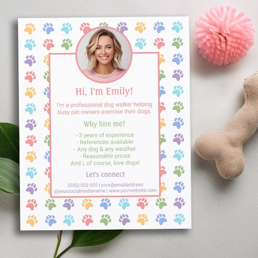 Pawsカラフルフォトカスタムドッグウォーカーサービス チラシ