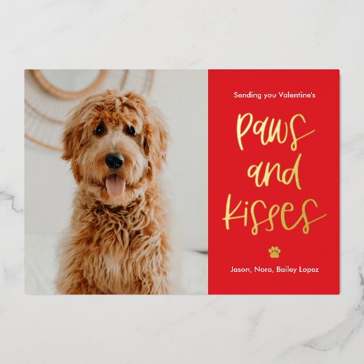 PawsキスフォイルValentine's Dayペットフォトカード 箔シーズンカード (正面)