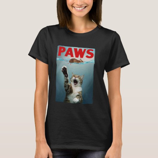 PAWSパロディー 猫 ネズミ 楽しい 猫がネズミを追う 子猫 Tシャツ (正面)