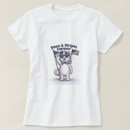 Paws & ストライプPatriotic おもしろい Cat Tシャツ