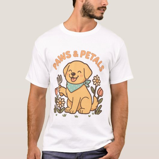 Paws&花びら – かわいいSprin用ガーデニングドッグシャツ Tシャツ (正面)