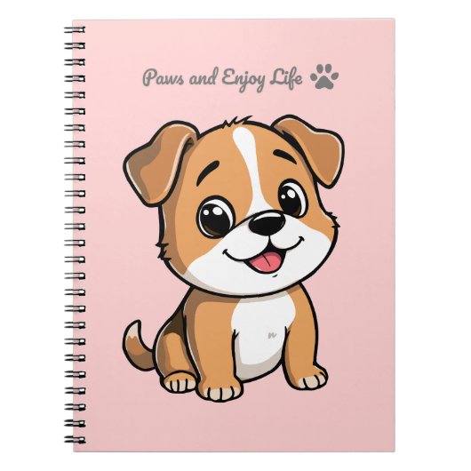 Paws and Enjoy Life Cute Puppy Notebook – Pastel ノートブック (正面)