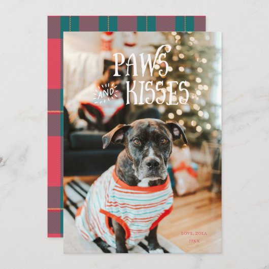 Paws and Kisses Funny Pet Photo Holiday Card 招待状 (正面/裏面)