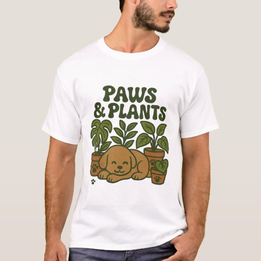 Paws and Plants Dog & Garden Design T-Shirt Tシャツ (正面)