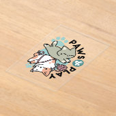 Paws and Play – かわいい猫のイラスト アクリル招待状 (レイダウン)