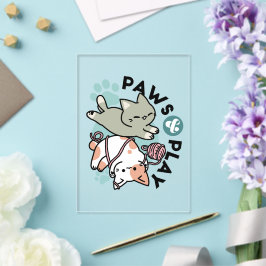 Paws and Play – かわいい猫のイラスト アクリル招待状