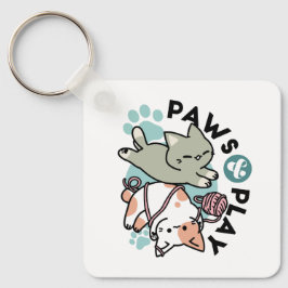 Paws and Play – かわいい猫のイラスト キーホルダー