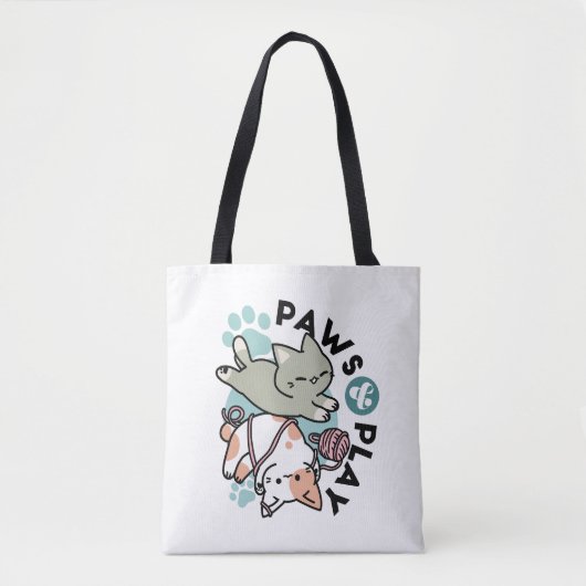 Paws and Play – かわいい猫のイラスト トートバッグ (正面)