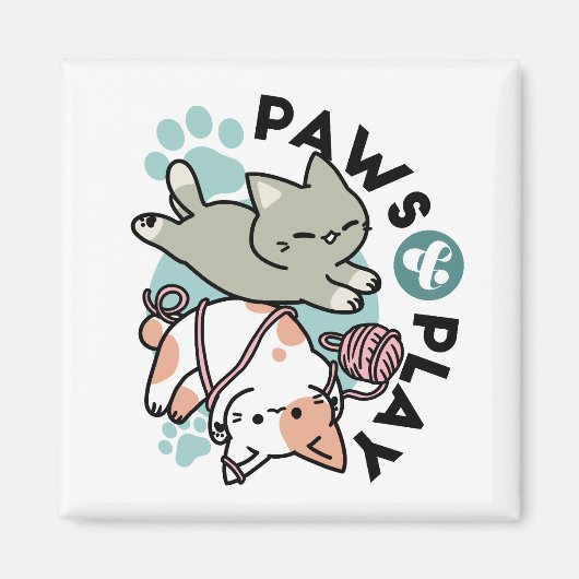 Paws and Play – かわいい猫のイラスト マグネット (正面)