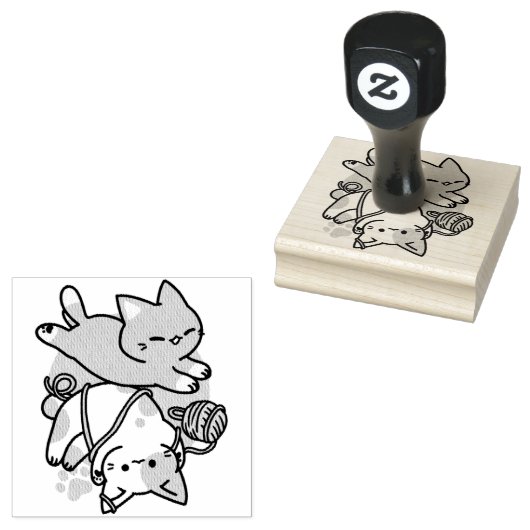 Paws and Play ~かわいい猫のイラスト ラバースタンプ (押印)