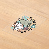 Paws and Play – Adorable Cat Illustration アクリル招待状 (レイダウン)