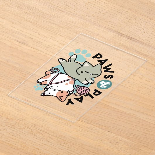 Paws and Play – Adorable Cat Illustration アクリル招待状 (レイダウン)