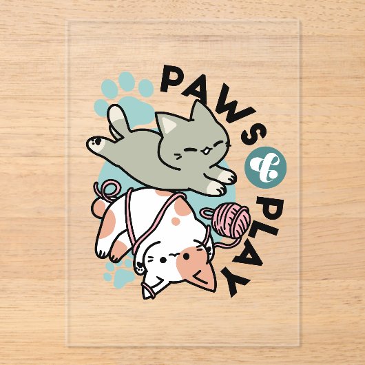 Paws and Play – Adorable Cat Illustration アクリル招待状 (正面)