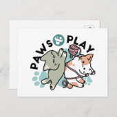 Paws and Play – Adorable Cat Illustration シーズンポストカード (正面/裏面)