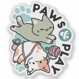 Paws and Play – Adorable Cat Illustration シール