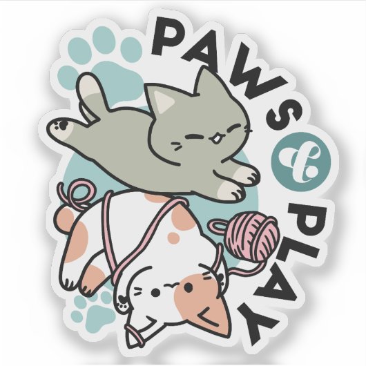 Paws and Play – Adorable Cat Illustration シール (正面)