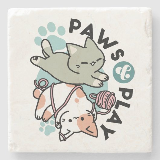 Paws and Play – Adorable Cat Illustration ストーンコースター (正面)