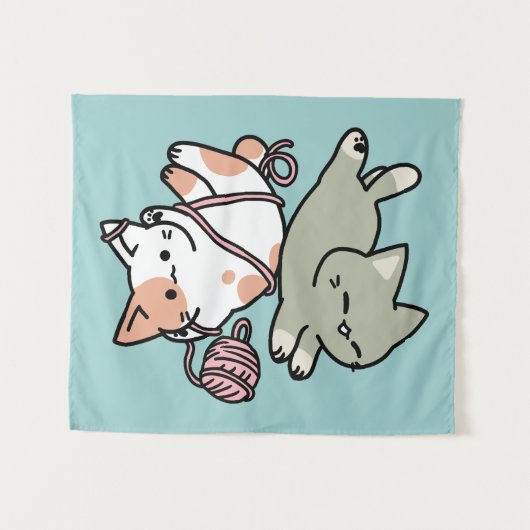 Paws and Play – Adorable Cat Illustration タペストリー (正面(横))