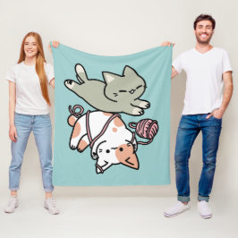 Paws and Play – Adorable Cat Illustration フリースブランケット