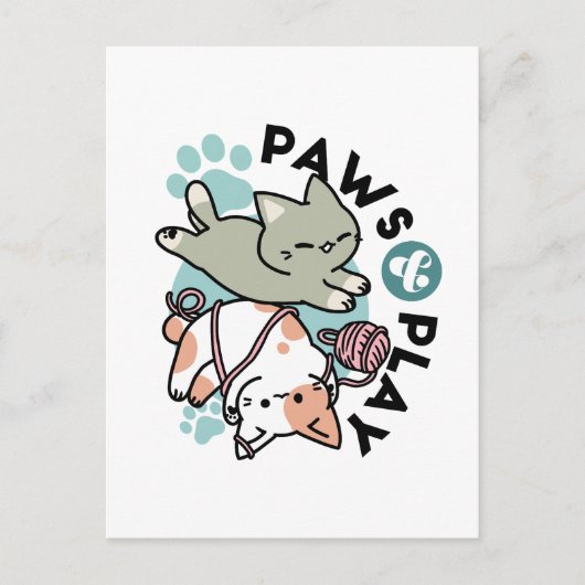 Paws and Play – Adorable Cat Illustration ポストカード (正面)