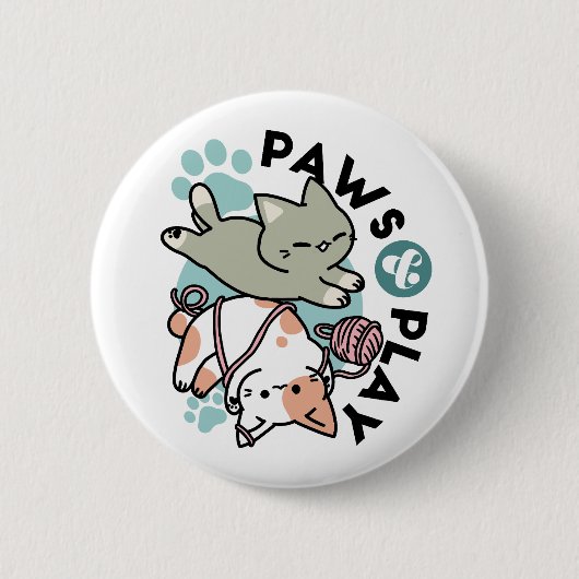 Paws and Play – Adorable Cat Illustration 缶バッジ (正面)
