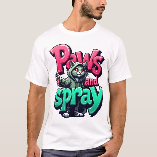 Paws and Spray - Urban Graffiti Cat通り・アート Tシャツ (正面)