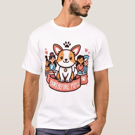 Paws Before Peopleおもしろい犬恋人グラフィックティー Tシャツ (正面)
