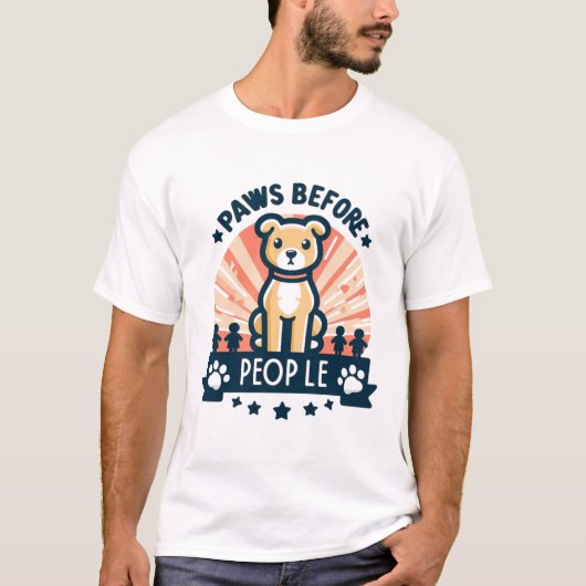 Paws Before Peopleおもしろい犬恋人グラフィックティー Tシャツ (正面)
