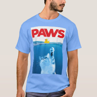 PAWS Cat And Yellow Rubber Duck Cute Kitten Funny  Tシャツ