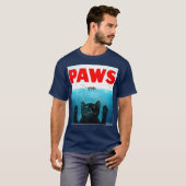 Paws Cat Jawsムービーおもしろいパロディ Tシャツ (正面フル)