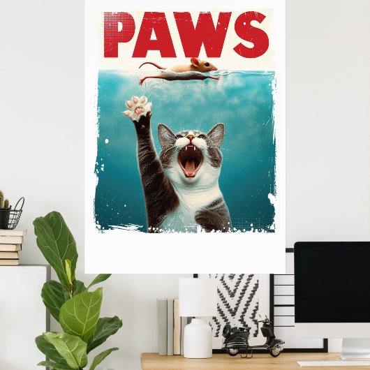 PAWS Cat Mouse Parody Of The Jawsムービー・ポスター ポスター (ホームオフィス)