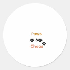 Paws & Chaos かわいい肉球プリント 丸ステッカー ラウンドシール
