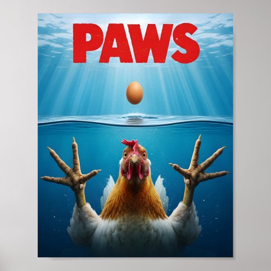 PAWS Chicken Meme – Jaws-Inspired Poultry Humor ポスター (正面)