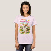 Paws & Enjoy Life – かわいい春のコーギー デザイン Tシャツ (正面フル)