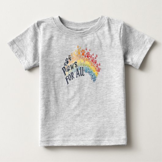 Paws for All – 虹色の肉球のユニティプリント ベビーTシャツ (正面)