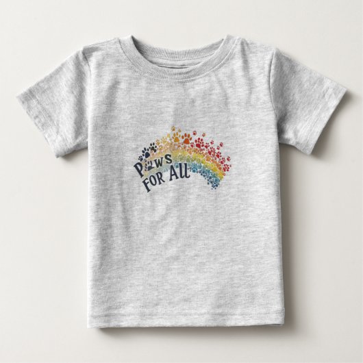Paws for All - Rainbow Paw Print Unity ベビーTシャツ (正面)