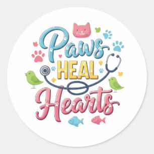 Paws Heal Hearts かわいい 獣医さん 獣医学技師 ヴィニール ラウンドシール