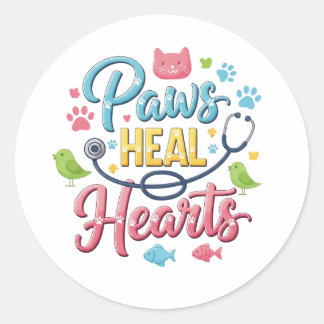 Paws Heal Hearts かわいい 獣医さん 獣医学技師 ヴィニール ラウンドシール