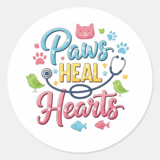 Paws Heal Hearts かわいい 獣医さん 獣医学技師 ヴィニール ラウンドシール (正面)
