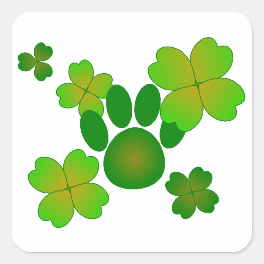 Paws Here正方形ステッカー緑のポープリントSham スクエアシール (正面)