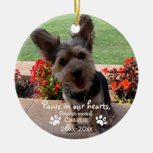 Paws in ourハート写真ペット記念カスタム碑 セラミックオーナメント (正面)