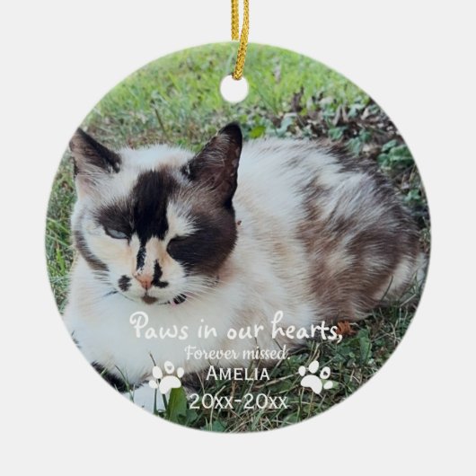 Paws in ourハート写真ペット記念カスタム碑 セラミックオーナメント (正面)