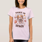 Paws in Space Funny Astronaut Cat T-Shirt – Cool  Tシャツ (正面)