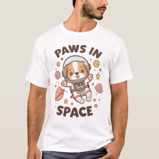 Paws in Space Funny Astronaut Cat T-Shirt – Cool  Tシャツ
