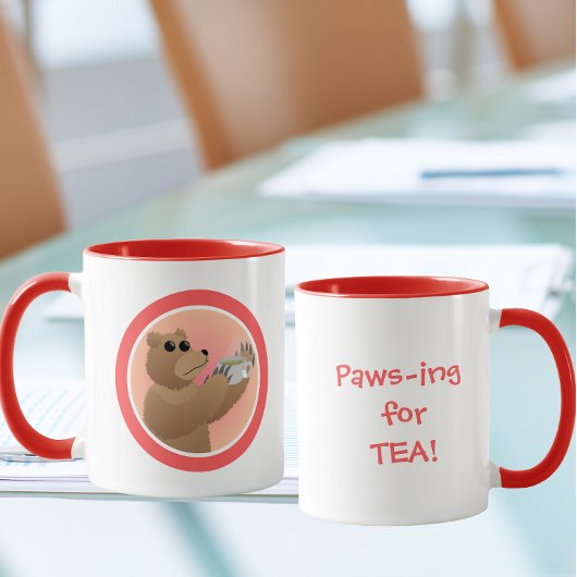 Paws-ing for Tea Cute Bear Morning Tea Pun マグカップ