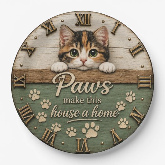 Paws Make This House a Home Cute Kitten Cat ペーパープレート (正面)