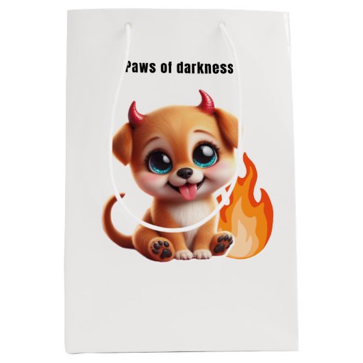 Paws of Darkness Fire Dog Gift Bag – Cute Dark ミディアムペーパーバッグ (正面)