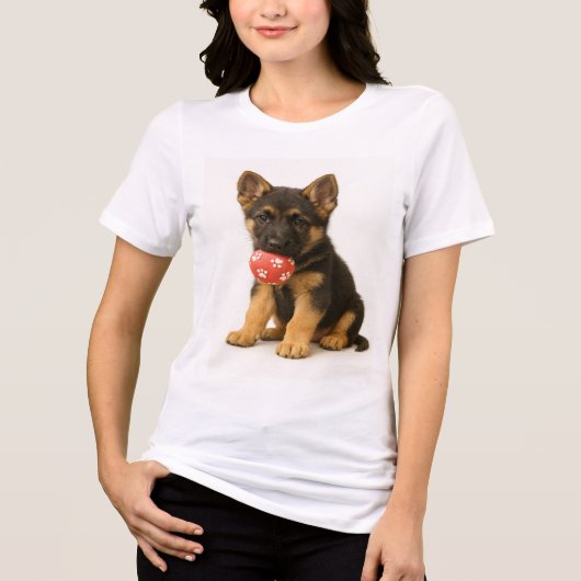 Paws Off My Ball - German Shepherd Pup トライブレンドＴシャツ (正面)
