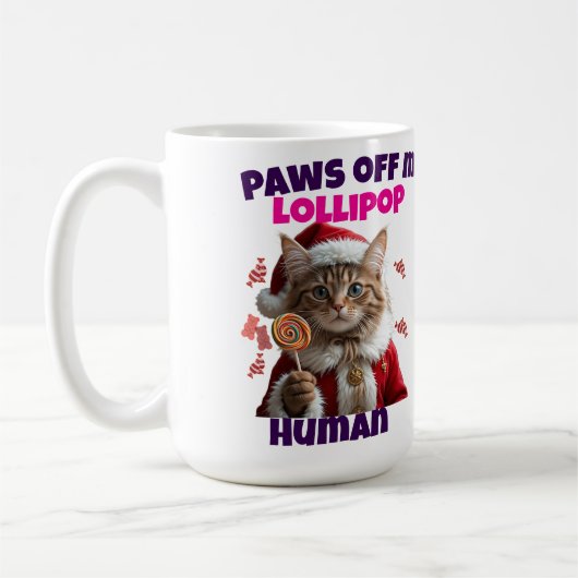 Paws Off My Lollipop Human Christmas Cat コーヒーマグカップ (左)