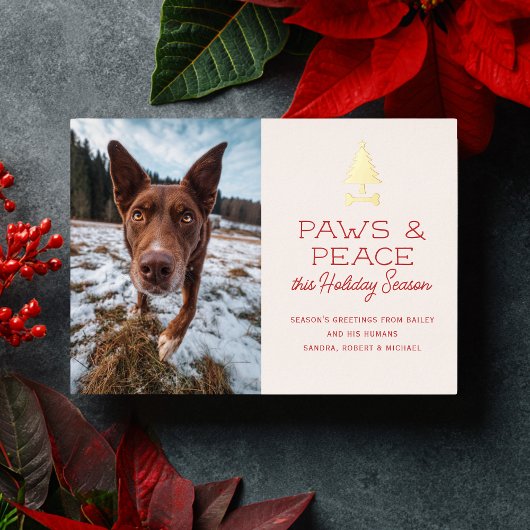 Paws Peace Festive Dog Pet Photo Christmas 箔シーズンカード